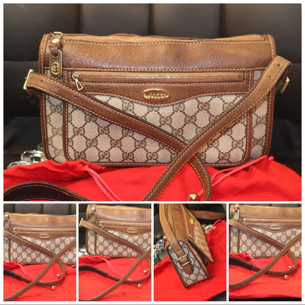 🔥🔥GUCCI Classic GG Supreme PVC Vinyl 80’s-90’s Vintage Crossbody w Dust Bag .